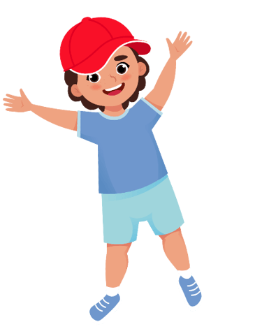 Colorful, smiling cartoon boy celebrating