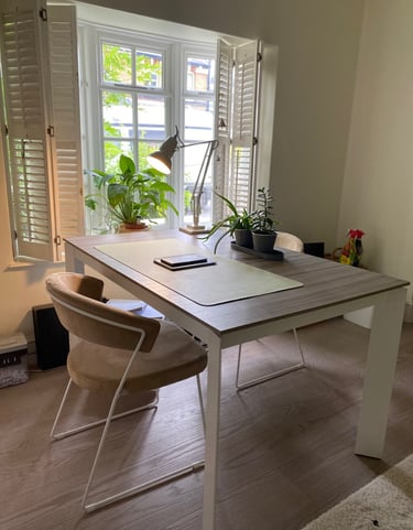 home office with calm wood textures