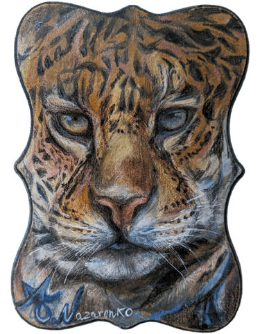 Original realistic Leopard painting. Mixed Media on wood. Leopard drawing young artist. By the artist Angelina.N ArtNess.