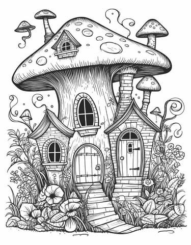 Enchanting Fairy Homes coloring page detailed coloring book
