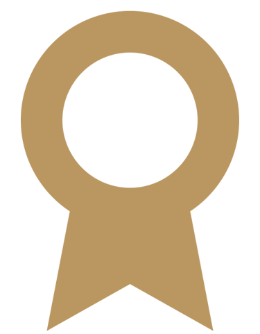 Gold award ribbon icon representing victory, achievement, and quality recognition.