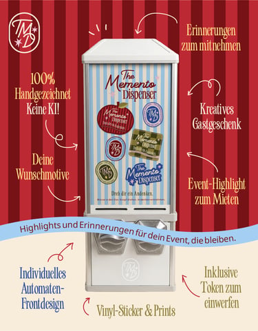 Der Automat für dein Event mit 100 % handgezeichneten Motiven ohne KI.Erinnerungen von deinem Event die bleiben.