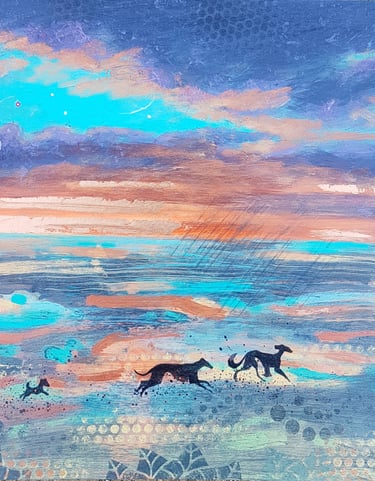 Winter Sunset Mars and Joyful Dogs