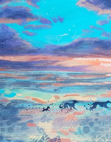 Winter Sunset Stars and Joyful Dogs