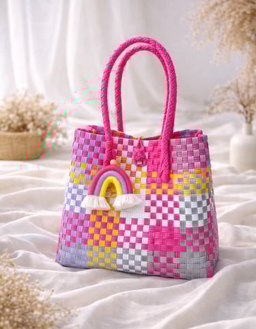 Tas anyaman jali jali warna pink rainbow premium berkualitas untuk souvenir dan hampers Craftvitas Indonesia