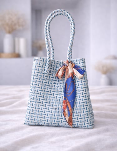 Tas anyaman plastik jali jali warna putih biru handmade, tas anyaman cantik cocok untuk harian