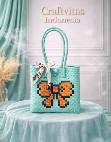 Tas anyaman karakter kupu-kupu hijau mint handmade ramah lingkungan