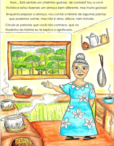 detalhe do fanzine com Vó Victória cozinhando e contando uma história sobre PANC