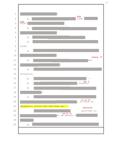image of typical transcript markup