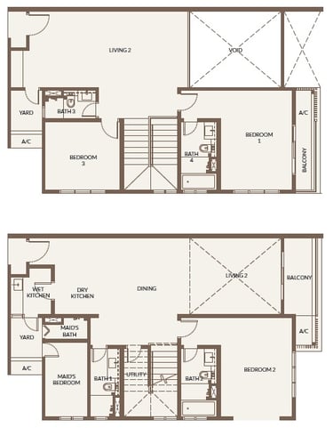 Bukit Chagar Living Type F duplex layout – 4 bedrooms, 4 bathrooms, 2 balconies
