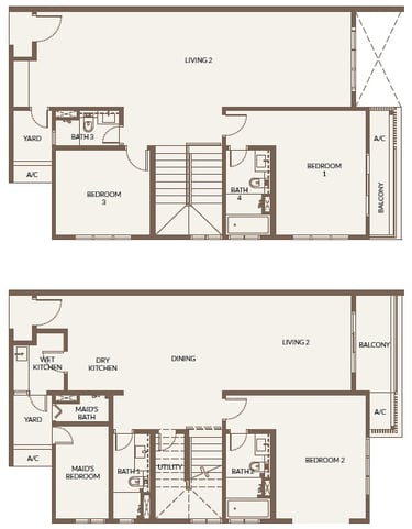 Bukit Chagar Living Type G duplex layout – 4 bedrooms, 4 bathrooms, 2 balconies