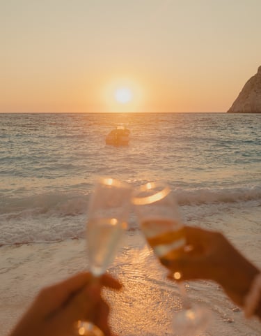 martini beach prosecco zakynthos boat trip sunset