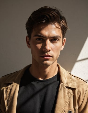 A man wearing a brown jacket