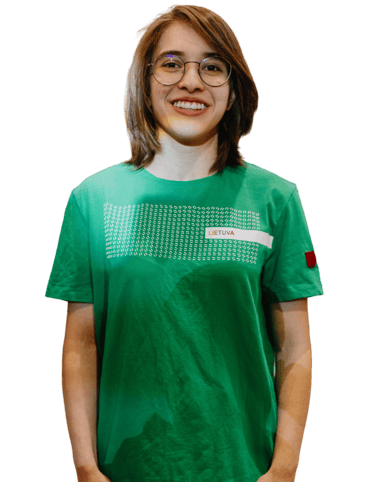 a girl in a green shirt 