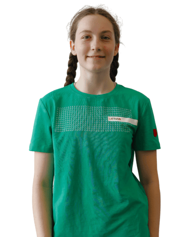 a girl in a green shirt 