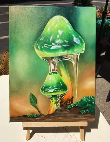 Tablou ciupercă verde pe pânză de Creioana.