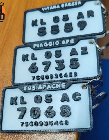 custom 3d printed vehicle number keychains