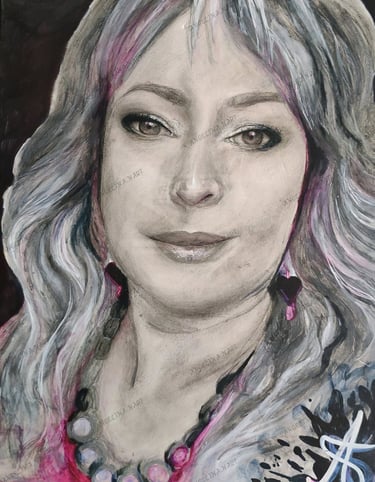 Original painting of Mother. Mixed media portrait. Creative portrait by the artist Angelina.N ArtNess.
