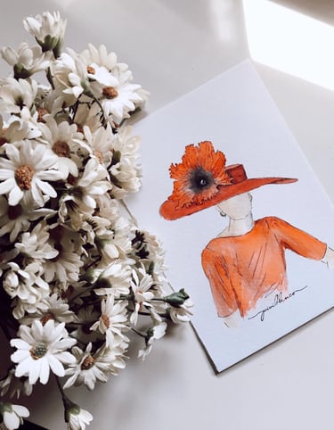 a card with a picture of a woman in a hat