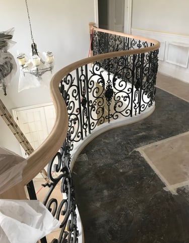 Custom curved balcony railing installation in Weddington NC