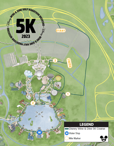 2023 runDisney Wine and Dine 5K Course Map