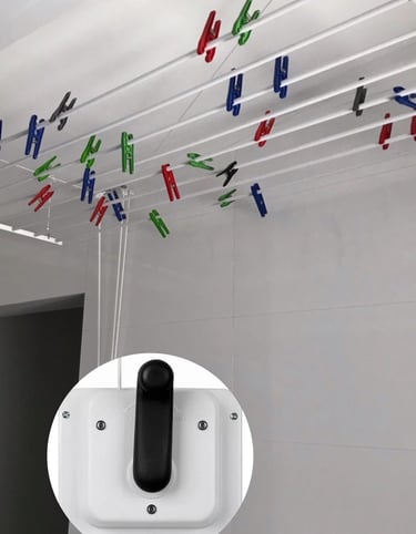 Detalhe de carretilha e corda de varal de teto tradicional - Porto Rede