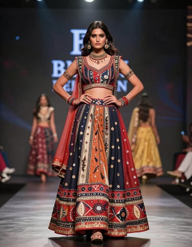 A glamorous crowd of celebrity guests and fashion insiders mingling under elegant chandeliers.