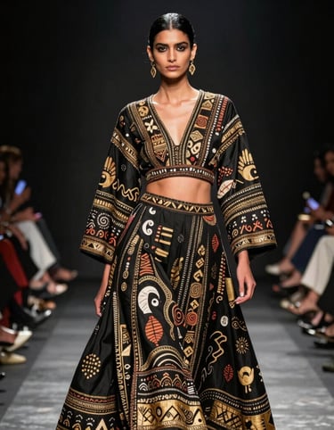 A glamorous crowd of celebrity guests and fashion insiders mingling under elegant chandeliers.