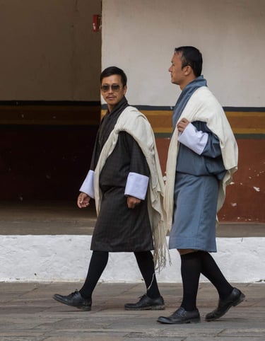 Drukyul-Delights-fully-donned-in-national-attire-at-Punakha Dzong
