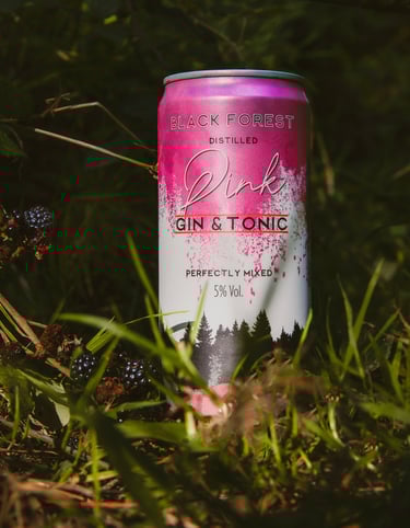 Lidl Pink Gin and Tonic Can in Forest Setting