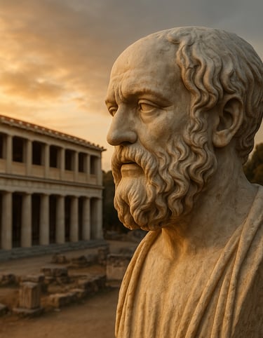 “A timeless philosopher’s gaze, embodying Stoic strength and serenity.”