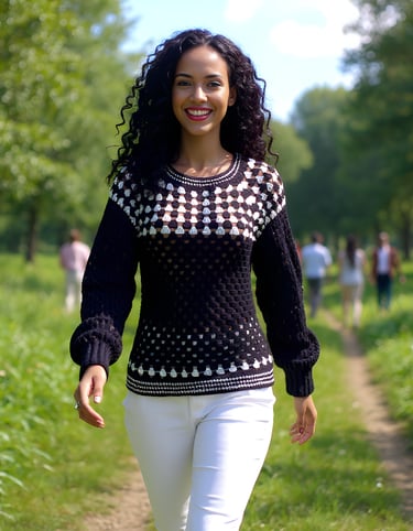 Pull Damia en crochet noir et blanc géométrique T 38/40