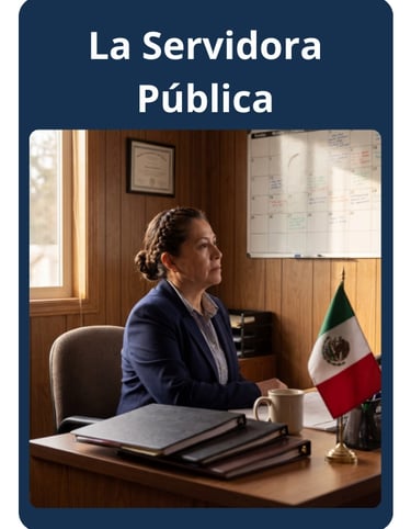 Servidora pública en oficina gubernamental planeando su retiro y pensión ISSSTE.