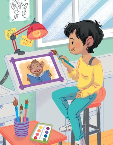 señorita en su estudio de arte haciendo una pintura