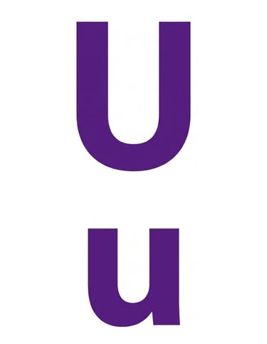 Uppercase and lowercase purple letter U on a white background for alphabet learning.