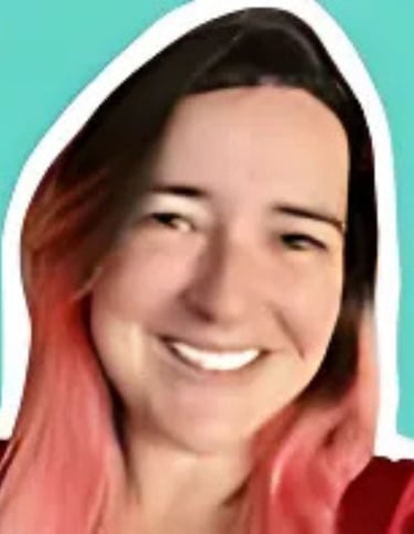 a woman with brown-pink hair
