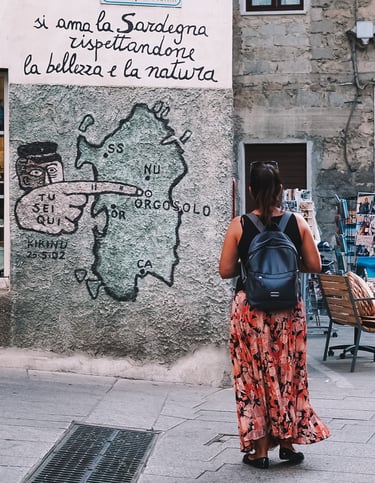 Mural with map of Sardinia in Orgosolo, village famous for its murals.