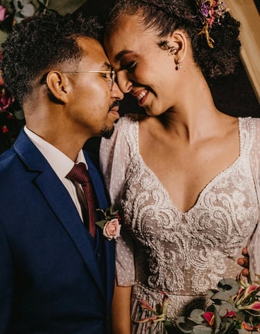 a western black couple on their wedding day