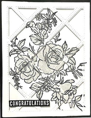 Handmade Congratulations card with 3D lattice on top of shimmery roses.