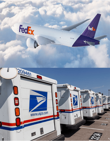 USPS FEDEX planes and trucks