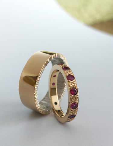 A pair of wedding bands that will last the test of time.