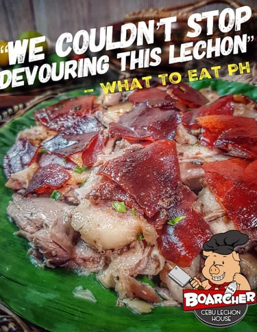 cebu lechon on a plate with banana leaf