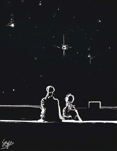 a couple of people sitting staring in the night sky