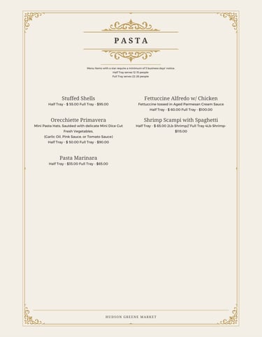 hudson greene market catering pasta ziti lasagna bolognese ravioli italian