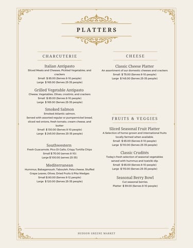 hudson greene market catering platters charcuterie cheese crackers fruit crudite antipasto