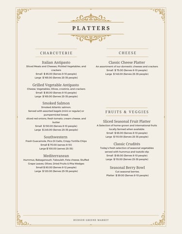 hudson greene market catering platters charcuterie cheese crackers fruit crudite antipasto