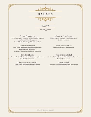 hudson greene market catering fresh salad pasta