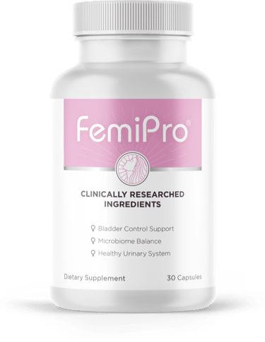 FemiPro bladder control supplement bottle for women's urinary health and microbiome balance.
