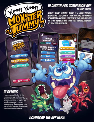 UI Design for companion app for game Yummy Yummy Monster Tummy