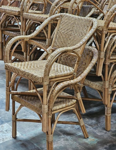 Rattan frame, rattan peel weaving in diamond pattern weave, stake able chair